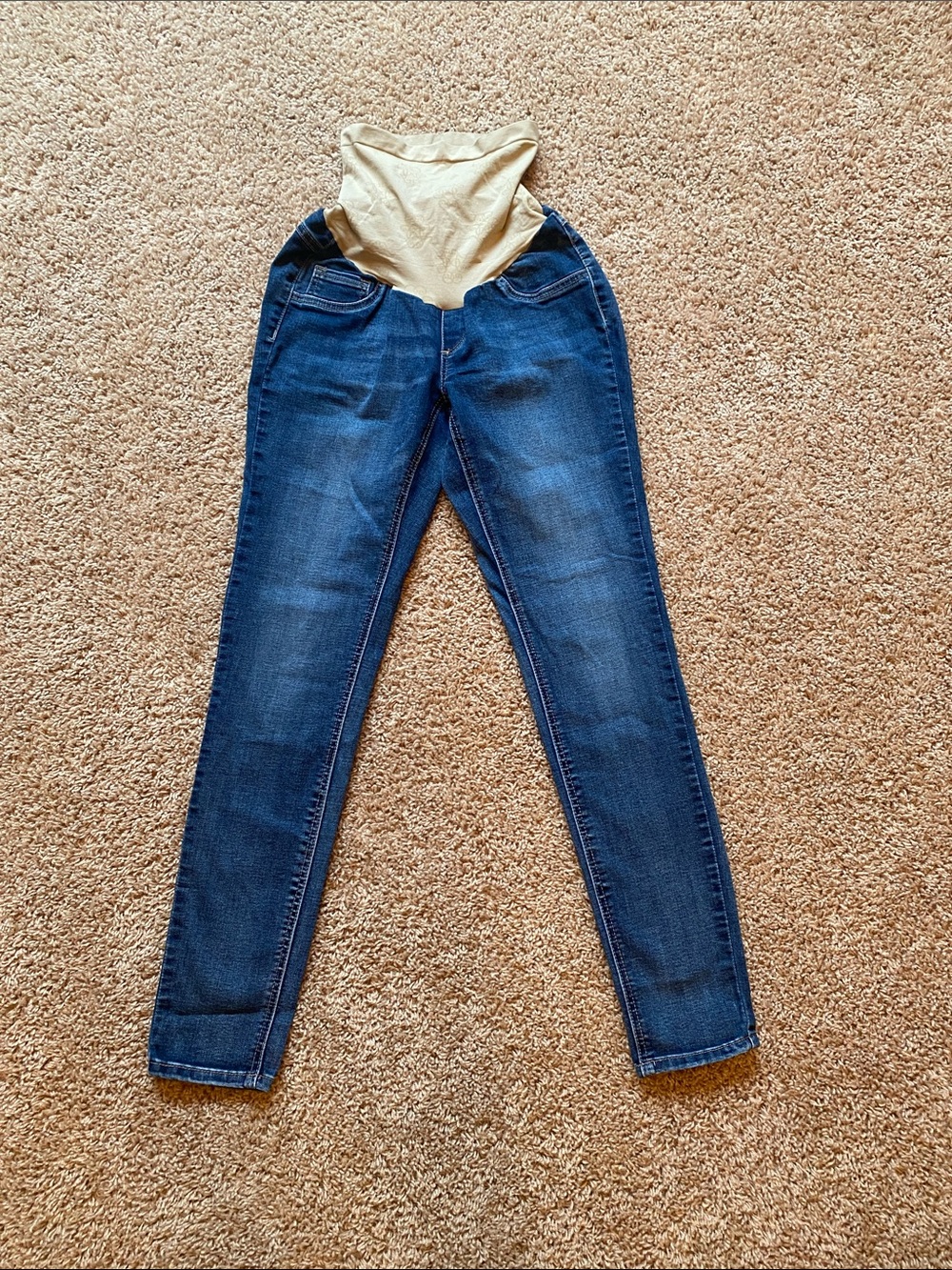 Jessica SimpsonClassic Dark Blue Skinny Maternity Jeans with Beige Support Panel